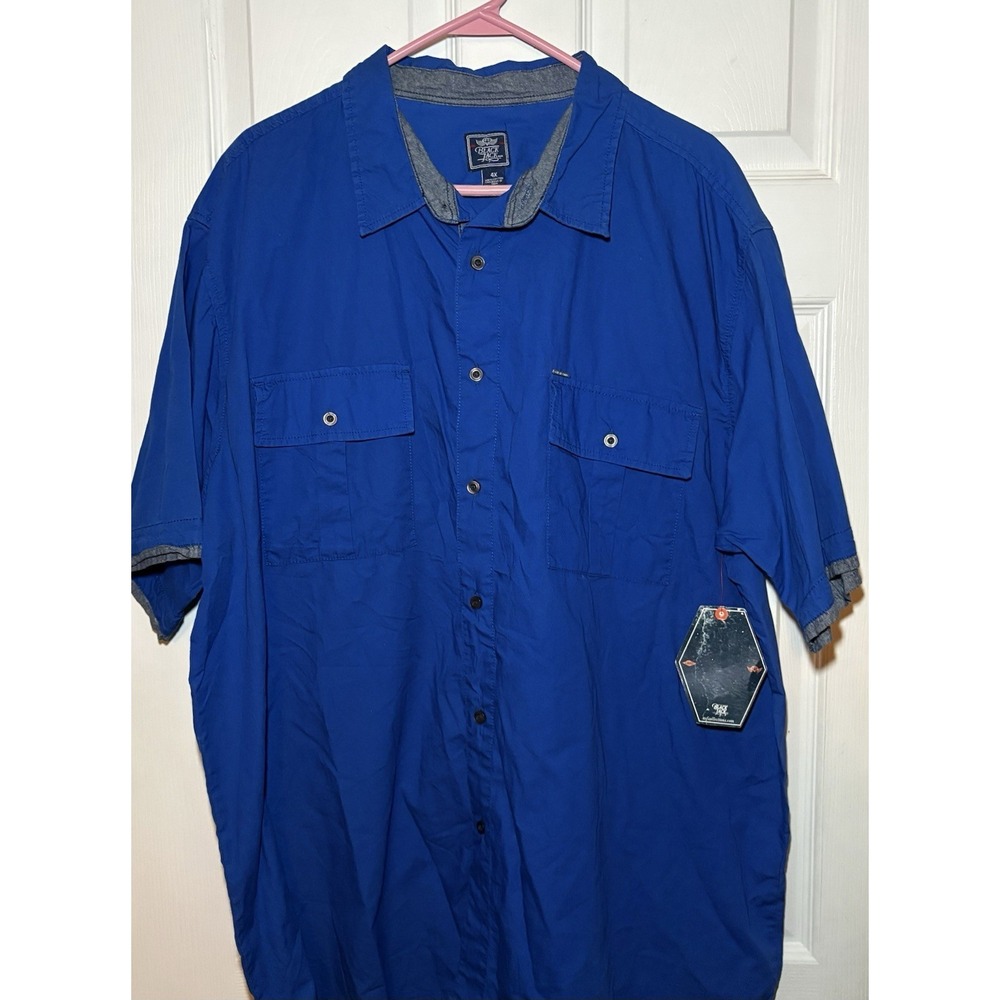 Black Jack Shirt Mens 4XL Blue Slim Fit Button Front New 100% Cotton